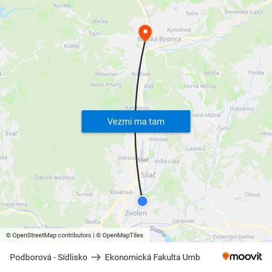 Podborová - Sídlisko to Ekonomická Fakulta Umb map