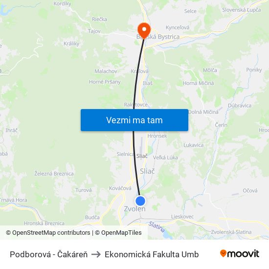 Podborová - Čakáreň to Ekonomická Fakulta Umb map