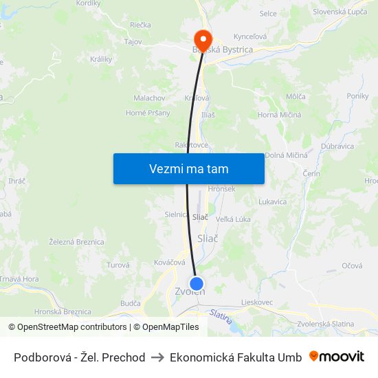 Podborová - Žel. Prechod to Ekonomická Fakulta Umb map