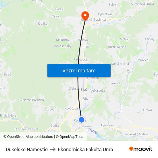 Dukelské Námestie to Ekonomická Fakulta Umb map