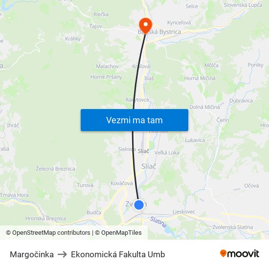 Margočinka to Ekonomická Fakulta Umb map