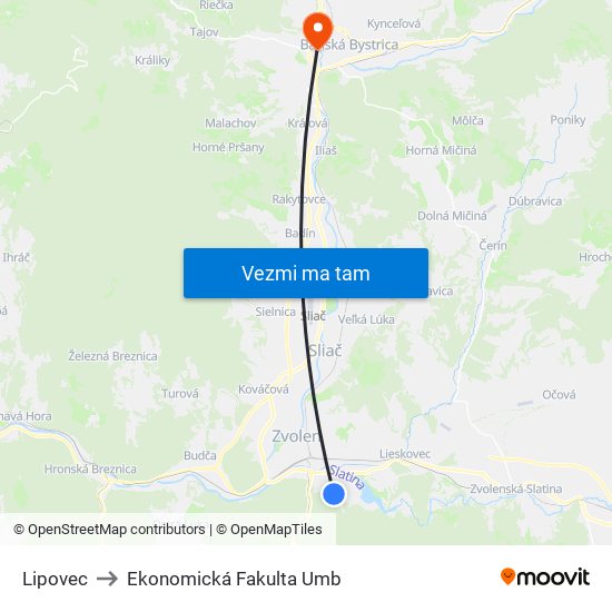 Lipovec to Ekonomická Fakulta Umb map