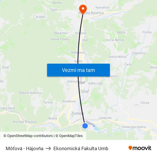 Môťová - Hájovňa to Ekonomická Fakulta Umb map