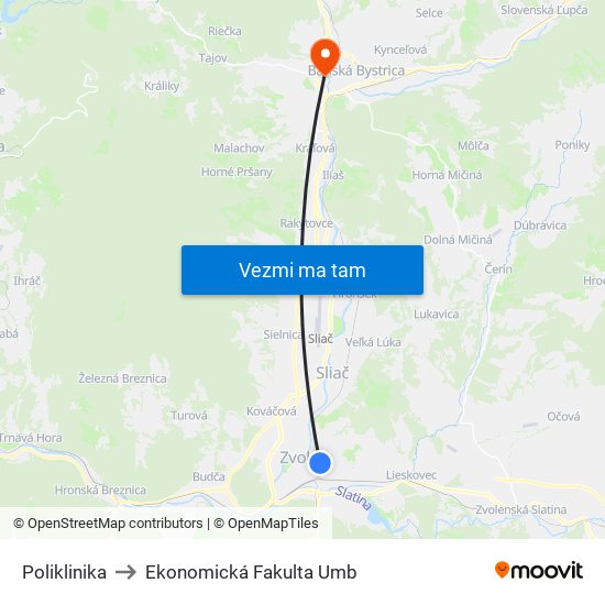 Poliklinika to Ekonomická Fakulta Umb map