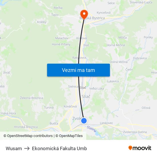 Wusam to Ekonomická Fakulta Umb map