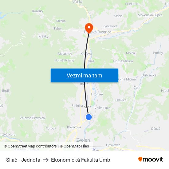 Sliač - Jednota to Ekonomická Fakulta Umb map