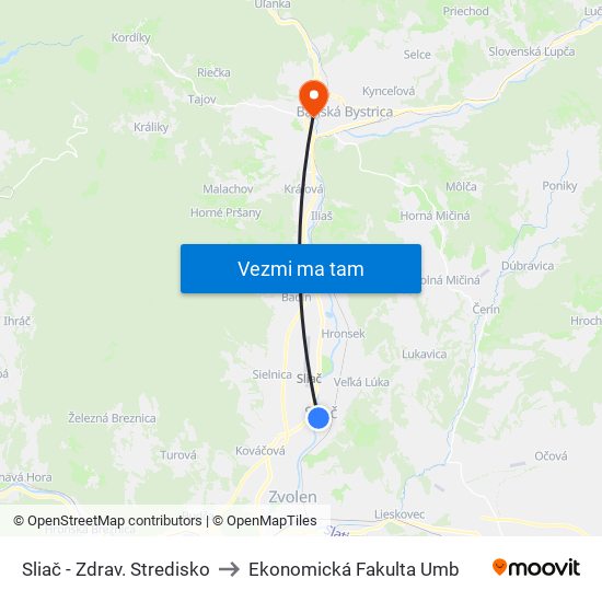 Sliač - Zdrav. Stredisko to Ekonomická Fakulta Umb map