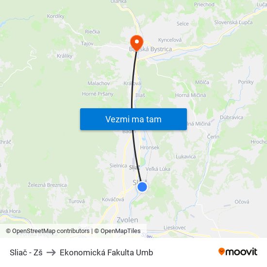 Sliač - Zš to Ekonomická Fakulta Umb map