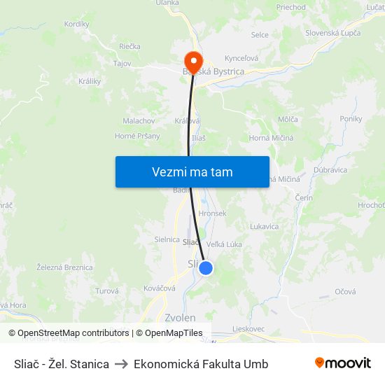 Sliač - Žel. Stanica to Ekonomická Fakulta Umb map