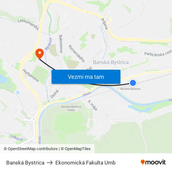 Banská Bystrica to Ekonomická Fakulta Umb map