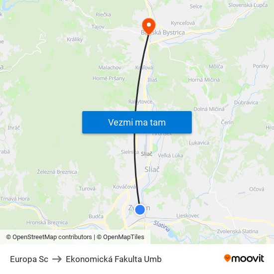 Europa Sc to Ekonomická Fakulta Umb map