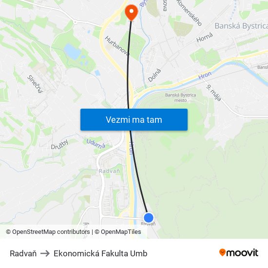 Radvaň to Ekonomická Fakulta Umb map