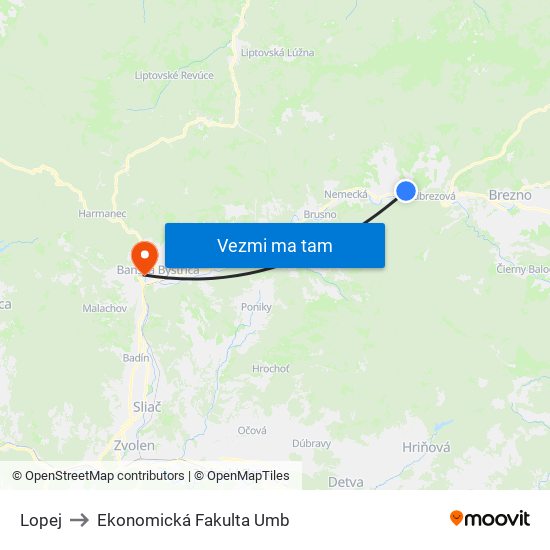 Lopej to Ekonomická Fakulta Umb map