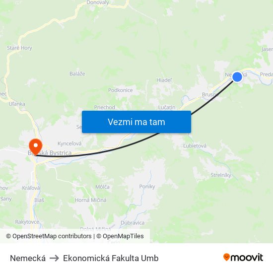 Nemecká to Ekonomická Fakulta Umb map