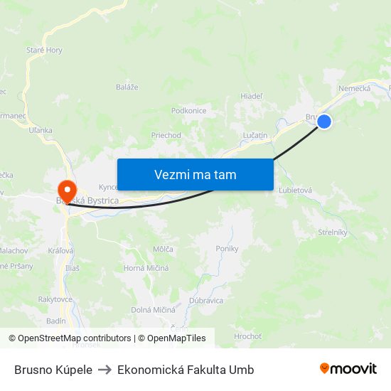 Brusno Kúpele to Ekonomická Fakulta Umb map