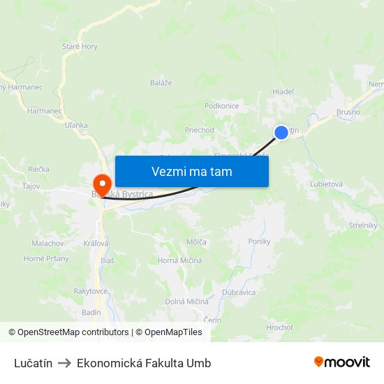 Lučatín to Ekonomická Fakulta Umb map