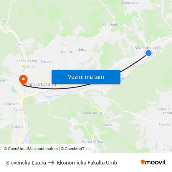 Slovenská Ľupča to Ekonomická Fakulta Umb map