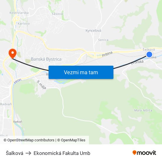 Šalková to Ekonomická Fakulta Umb map