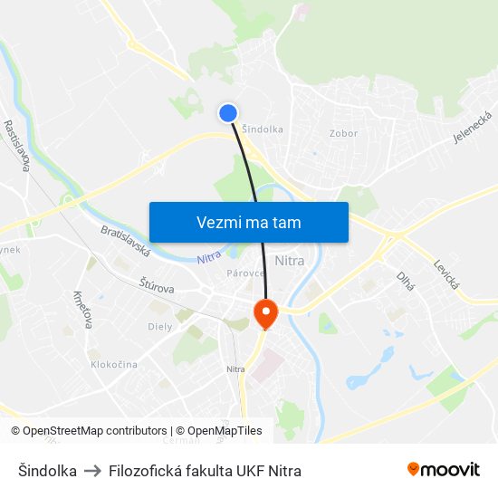 Šindolka to Filozofická fakulta UKF Nitra map