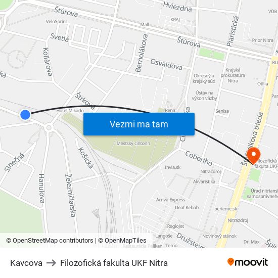 Kavcova to Filozofická fakulta UKF Nitra map