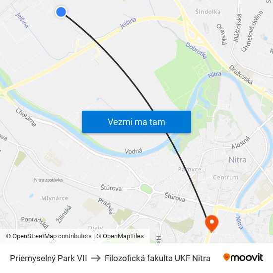 Priemyselný Park VII to Filozofická fakulta UKF Nitra map