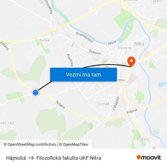 Hájnická to Filozofická fakulta UKF Nitra map