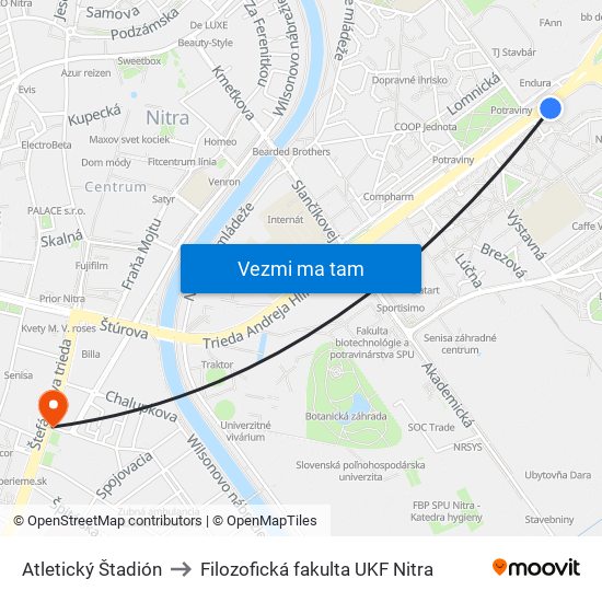 Atletický Štadión to Filozofická fakulta UKF Nitra map