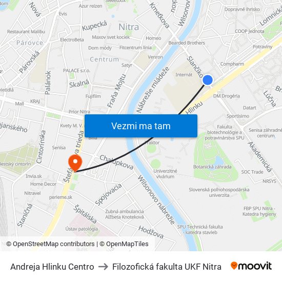 Andreja Hlinku Centro to Filozofická fakulta UKF Nitra map