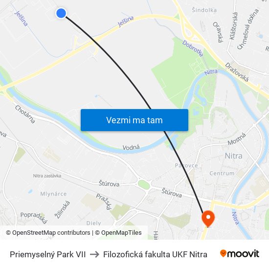 Priemyselný Park VII to Filozofická fakulta UKF Nitra map