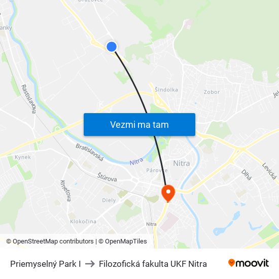 Priemyselný Park I to Filozofická fakulta UKF Nitra map
