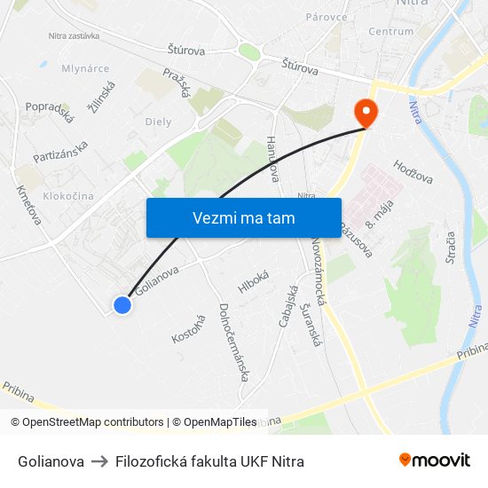 Golianova to Filozofická fakulta UKF Nitra map