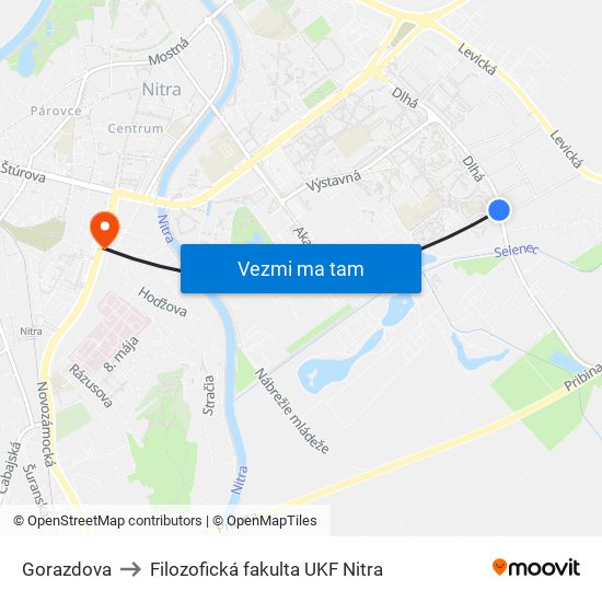 Gorazdova to Filozofická fakulta UKF Nitra map