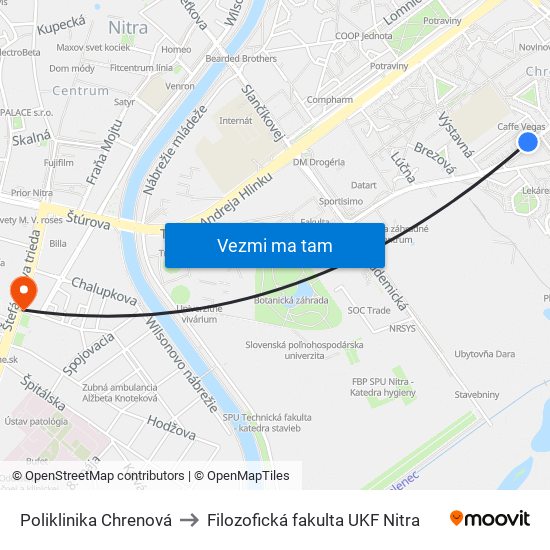 Poliklinika Chrenová to Filozofická fakulta UKF Nitra map