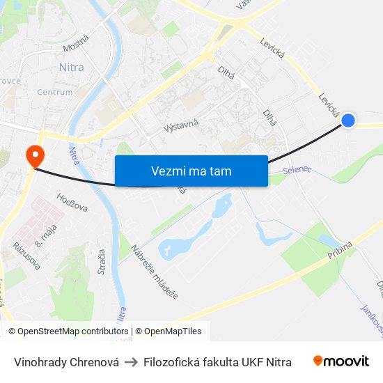 Vinohrady Chrenová to Filozofická fakulta UKF Nitra map