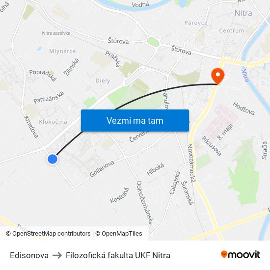 Edisonova to Filozofická fakulta UKF Nitra map