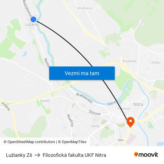 Lužianky Zš to Filozofická fakulta UKF Nitra map