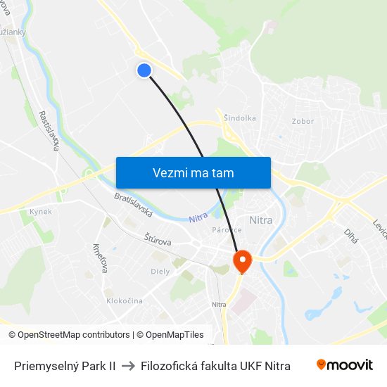 Priemyselný Park II to Filozofická fakulta UKF Nitra map