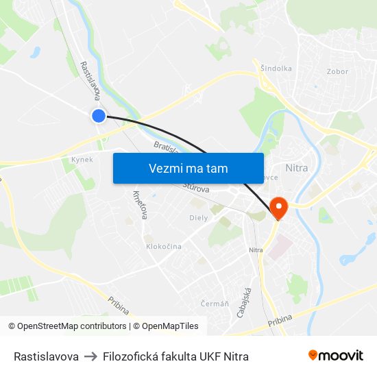 Rastislavova to Filozofická fakulta UKF Nitra map