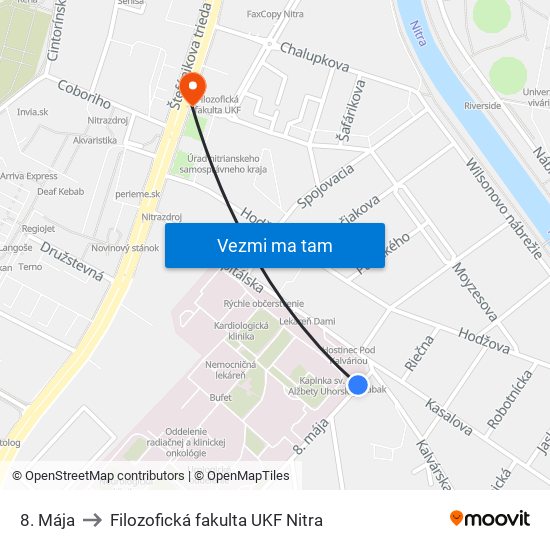 8. Mája to Filozofická fakulta UKF Nitra map