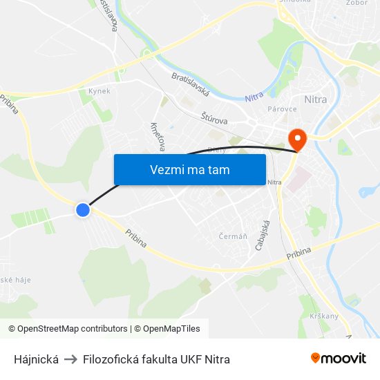 Hájnická to Filozofická fakulta UKF Nitra map