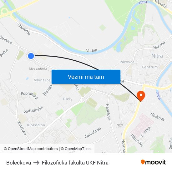 Bolečkova to Filozofická fakulta UKF Nitra map