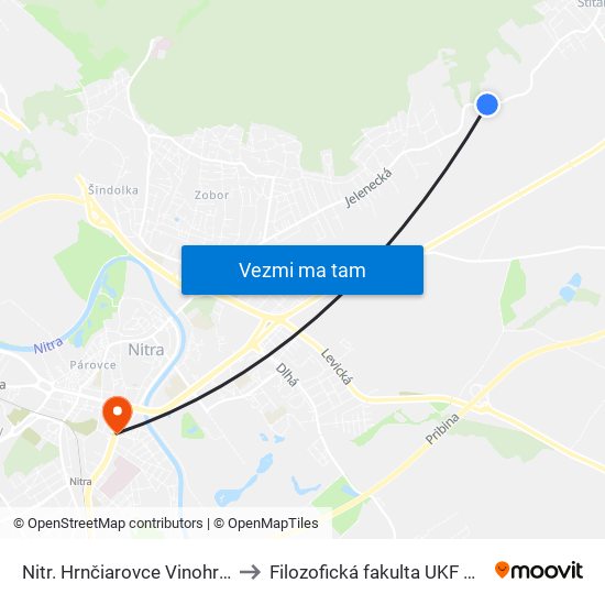 Nitr. Hrnčiarovce Vinohrady to Filozofická fakulta UKF Nitra map