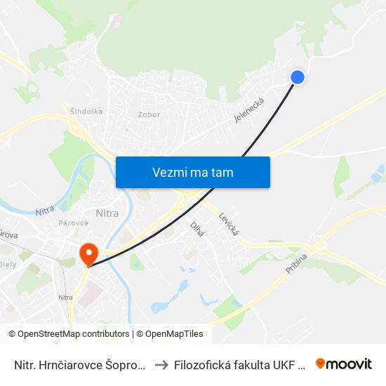 Nitr. Hrnčiarovce Šopronská to Filozofická fakulta UKF Nitra map