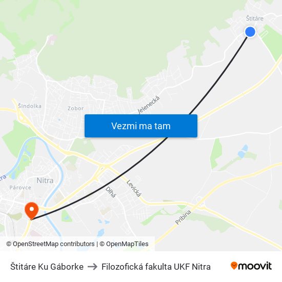 Štitáre Ku Gáborke to Filozofická fakulta UKF Nitra map