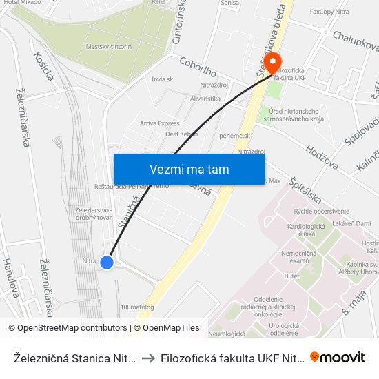 Železničná Stanica Nitra to Filozofická fakulta UKF Nitra map