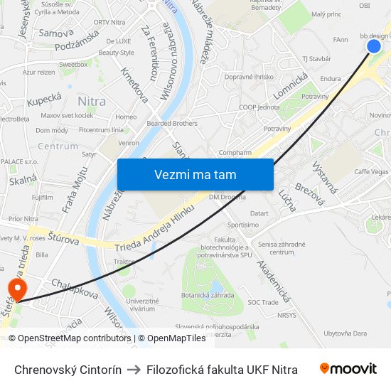 Chrenovský Cintorín to Filozofická fakulta UKF Nitra map