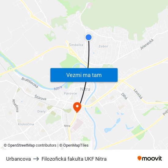 Urbancova to Filozofická fakulta UKF Nitra map