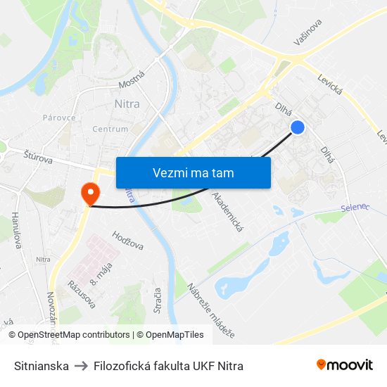 Sitnianska to Filozofická fakulta UKF Nitra map