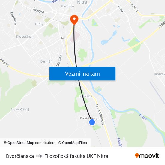 Dvorčianska to Filozofická fakulta UKF Nitra map