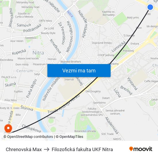 Chrenovská Max to Filozofická fakulta UKF Nitra map